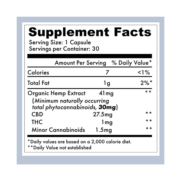 organic 30mg full spectrum cbd capsule supplement facts