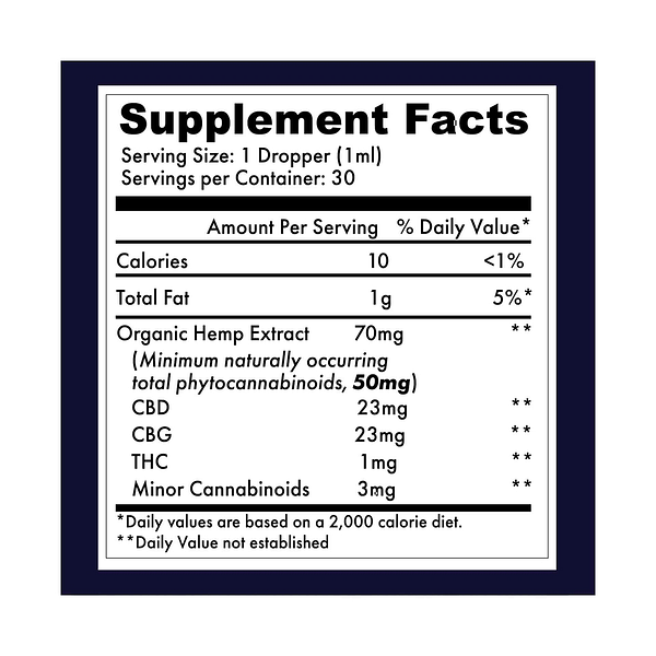 Organic CBG+CBD Hemp Extract, 1500mg Supplement Label