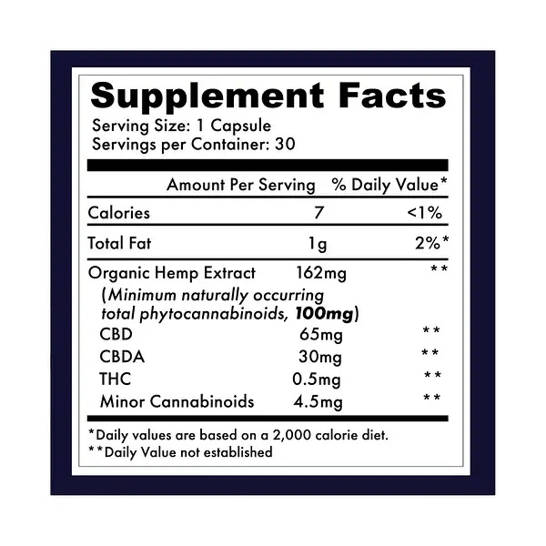 Organic Raw CBDA+CBD 100mg Supplement Label
