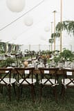 June green and white centerpieces under tent by Nectar and Root, Vermont wedding florist at Shelburne Museum in Shelburne, Vermont.
