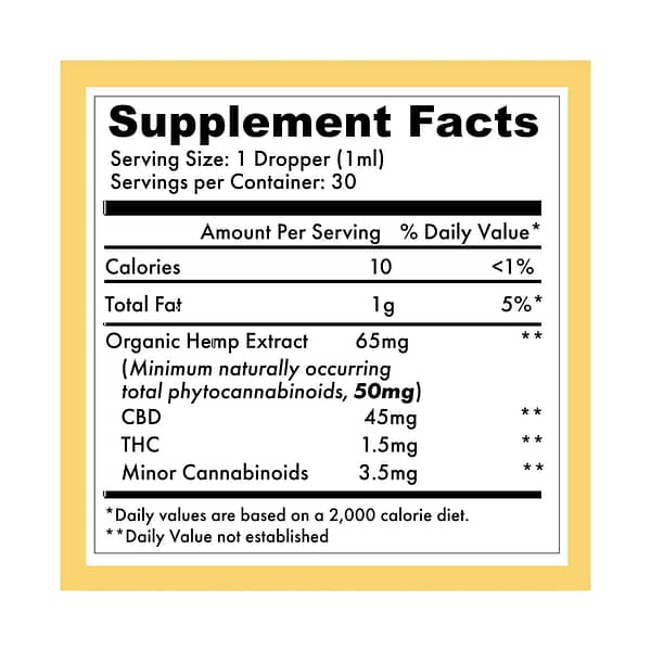 Organic Lemon Hemp Extract, 1500mg Supplement Label