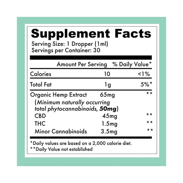 Organic Peppermint Hemp Extract, 1500mg Supplement Label