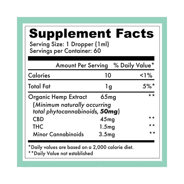 Organic Peppermint Hemp Extract, 3000mg Supplement Label