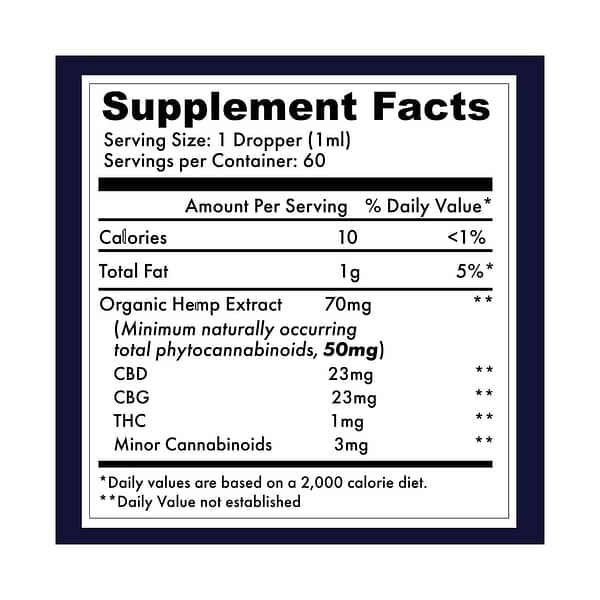 Organic CBG+CBD Hemp Extract, 3000mg Supplement Label