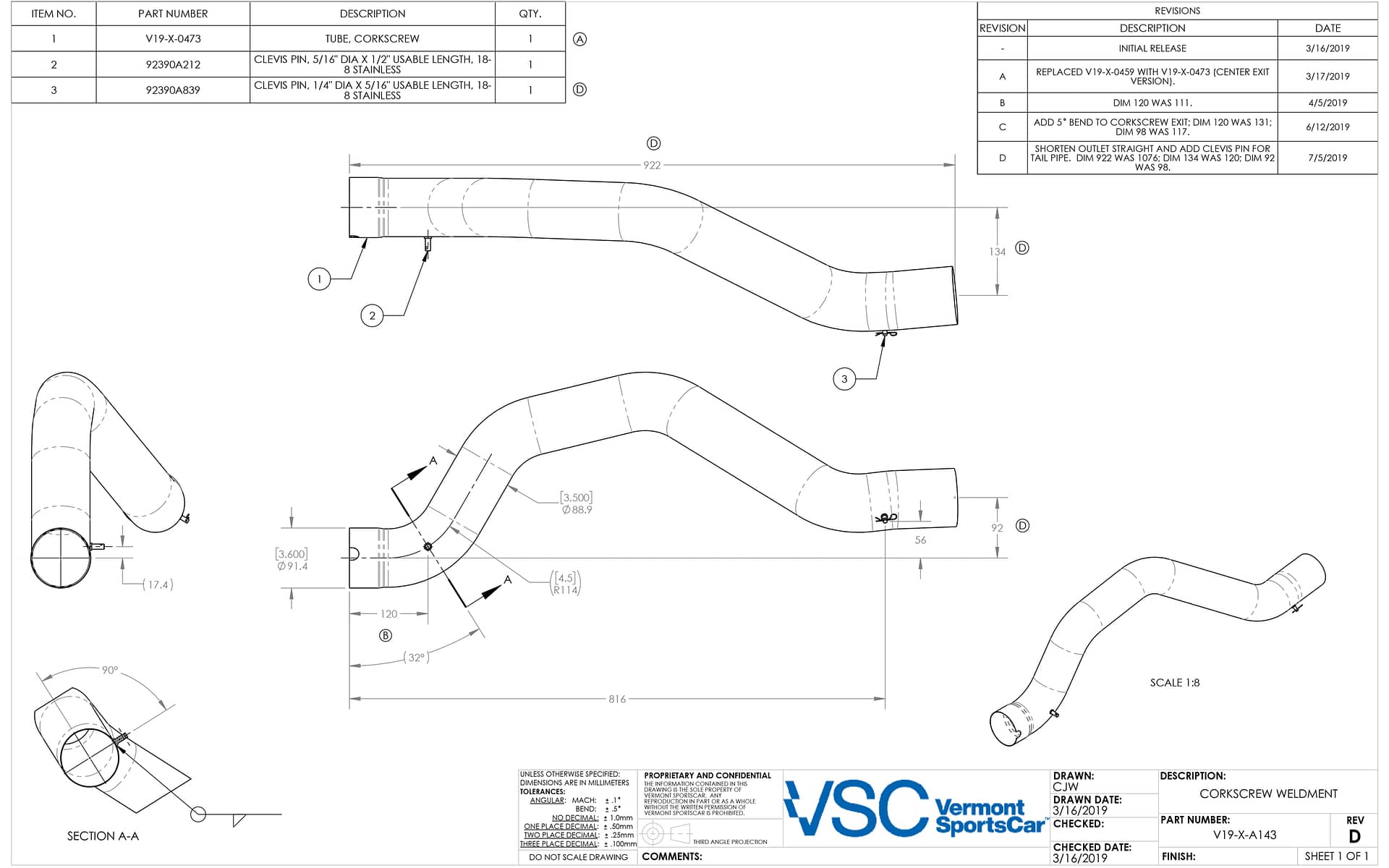 VSC Corkscrew Weldment Drawing